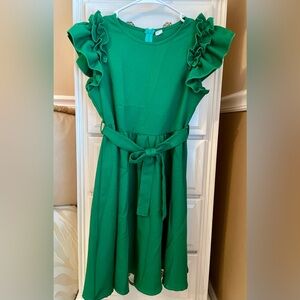 SHEIN Green Kids Dress with Ruffle Details